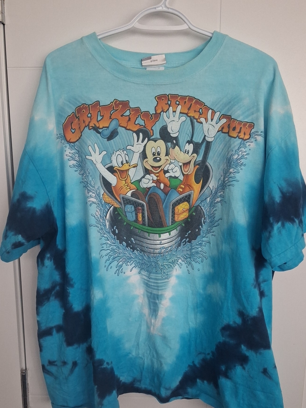 Vintage Grizzly Run Disney Blue Tie-Dye Grizzly River Run Cartoon Tee